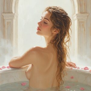 Serene Bathing Beauty in Rose Petals