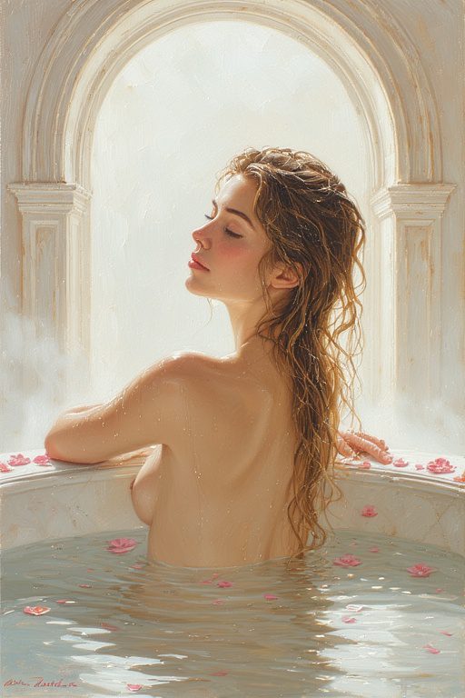 Serene Bathing Beauty in Rose Petals